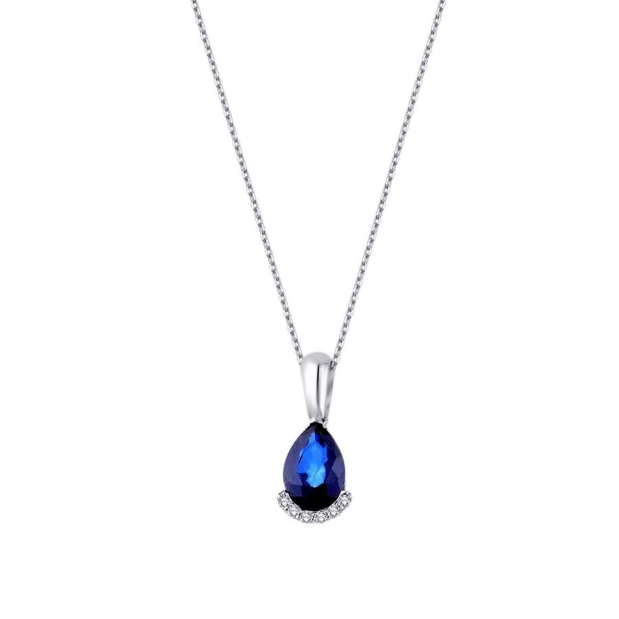 0,91 Karat Diamant Tropfen Saphir Halskette