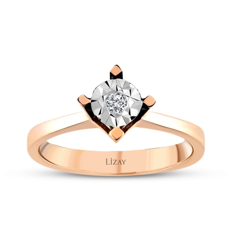 0.02 Carat Diamond Rounda Solitaire Rose Ring