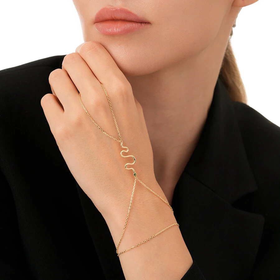 Gold Stone Snake Hand Chain Bracelet
