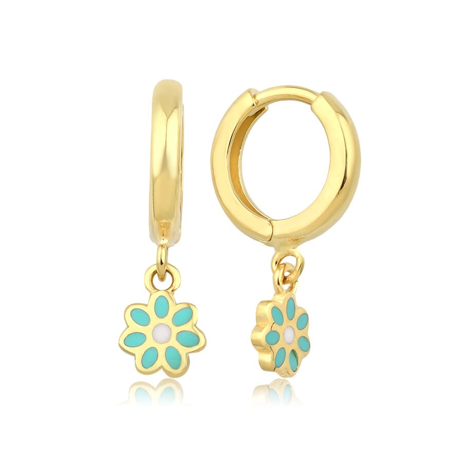 Gold Green Flower Children's Earrings