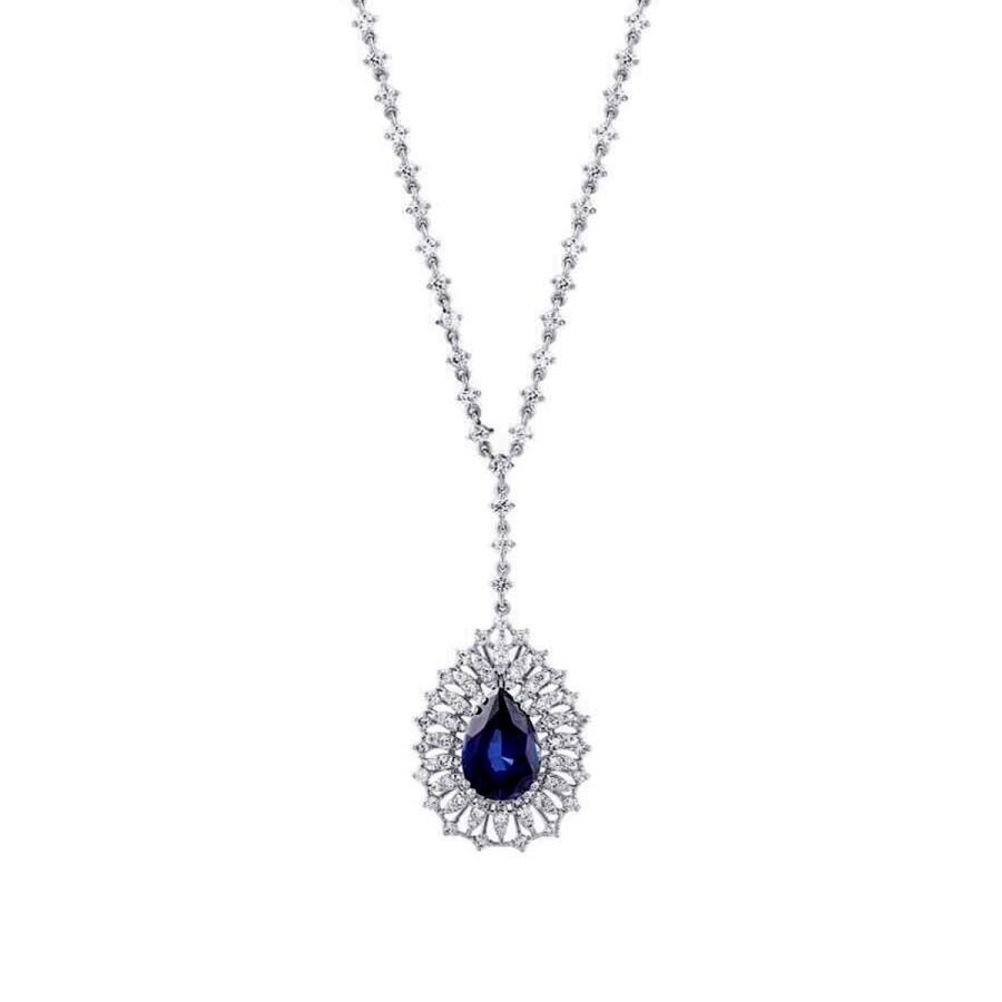 5.24 Carat Diamond Pear Sapphire Necklace