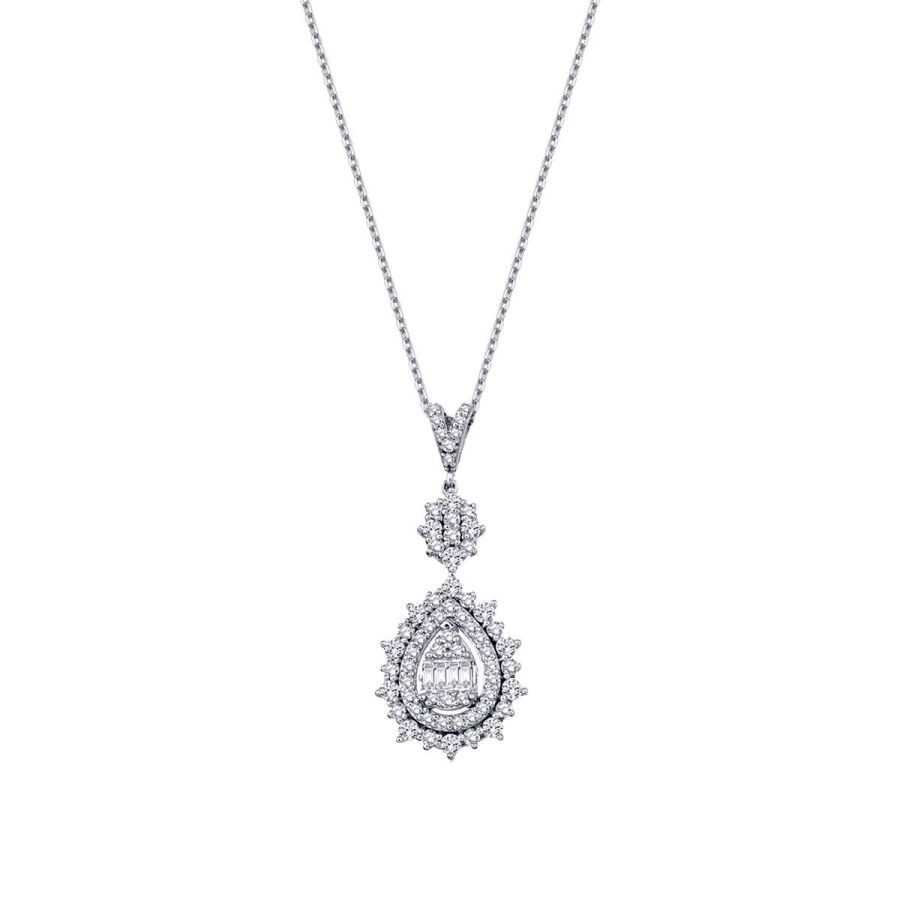 0.74 Carat Diamond Pear Baguette Necklace