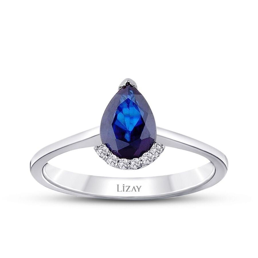 0.42 Carat Diamond Pear Sapphire Ring