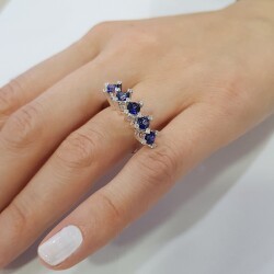 1,49 Karat Diamant Fünf-Stein Saphir Ring