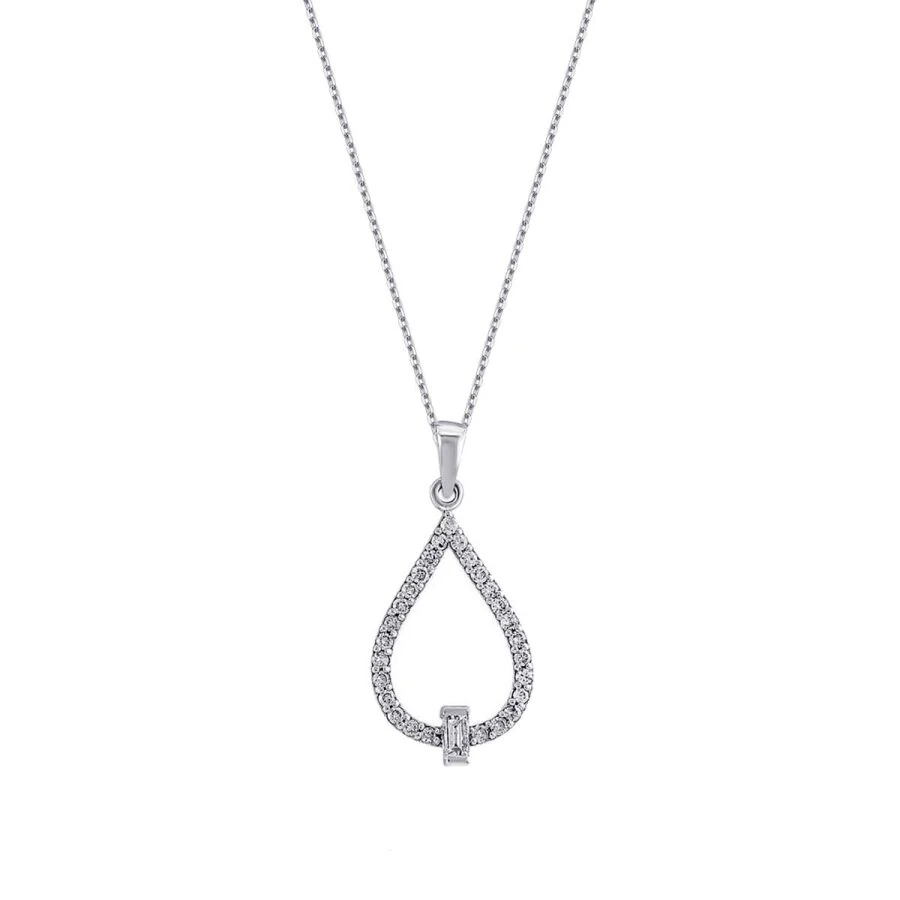 0.22 Carat Diamond Pear Baguette Necklace