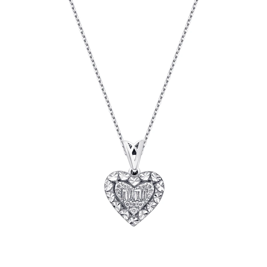 0.10 Carat Diamond Baguette Heart Necklace