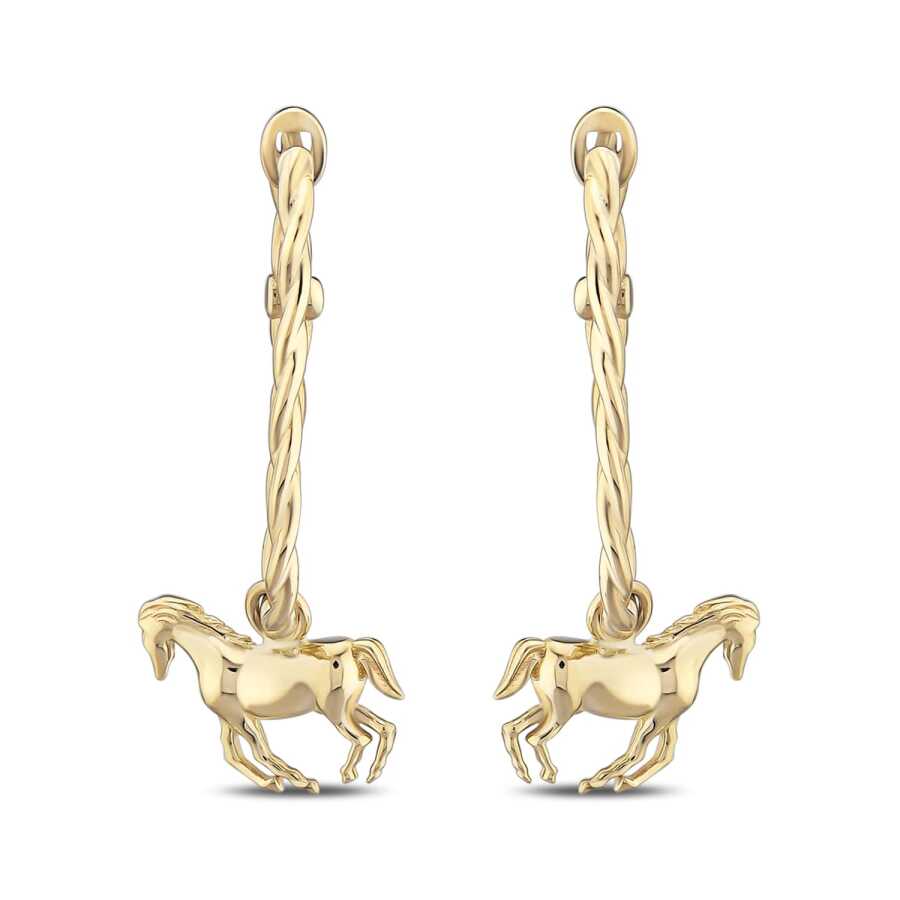 Gold Horse Huggies Earrings