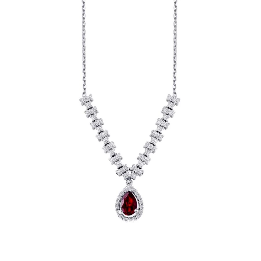 1.22 Carat Diamond Pear Ruby Necklace