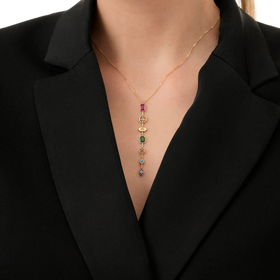 Gold Multi-Stone Modern Necklace