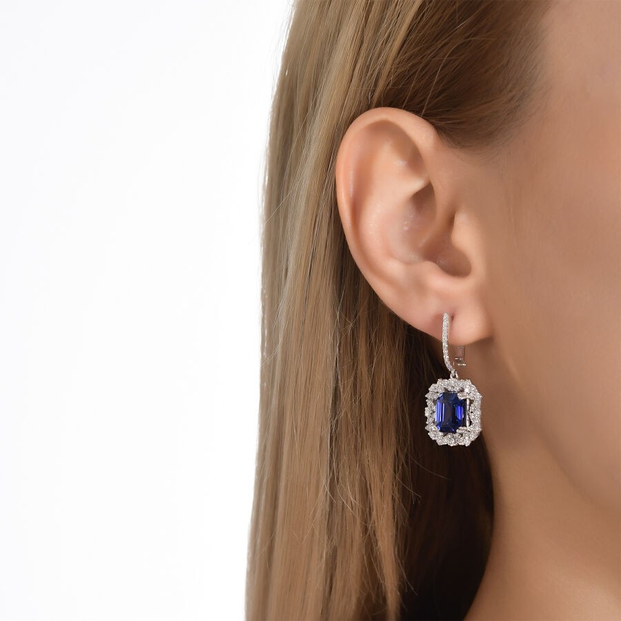 2.70 Carat Diamond Sapphire Earrings