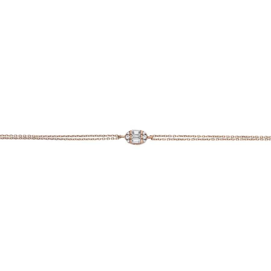 Gold Baguette Double Chain Rose Bracelet