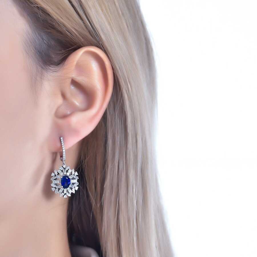 3.66 Carat Diamond Sapphire Earrings