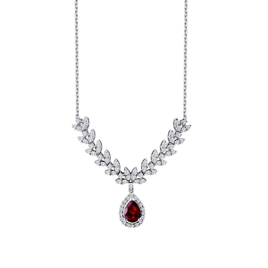 1.36 Carat Diamond Pear Ruby Necklace