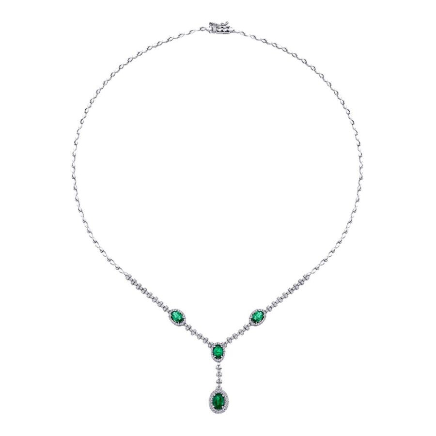 3.07 Carat Diamond Emerald Necklace