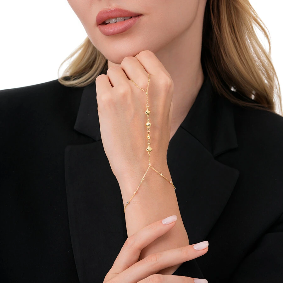 Gold Ball Heart Hand Chain Bracelet