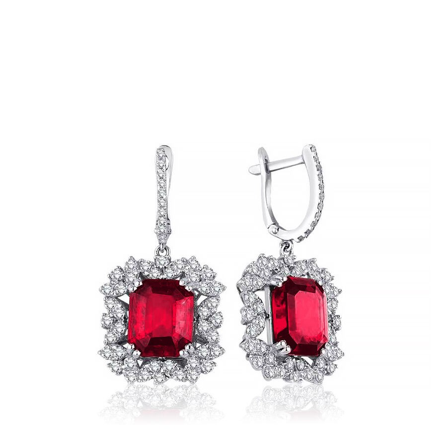 7.08 Carat Diamond Ruby Earrings