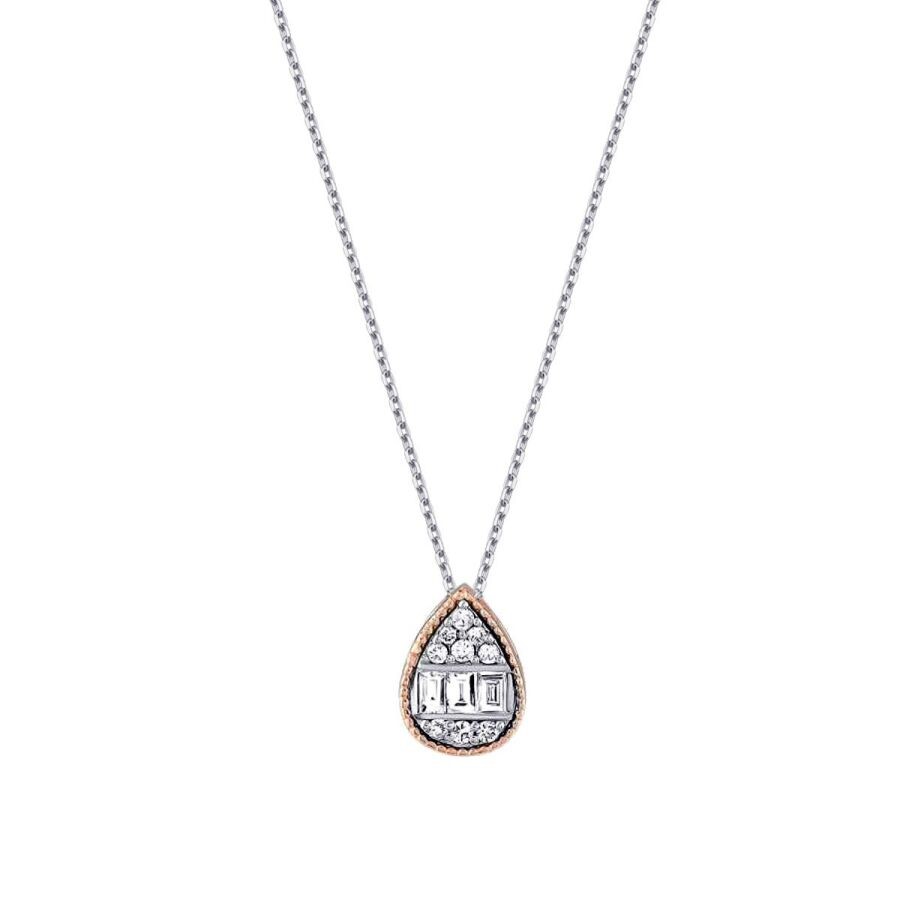 0.14 Carat Diamond Pear Baguette Necklace