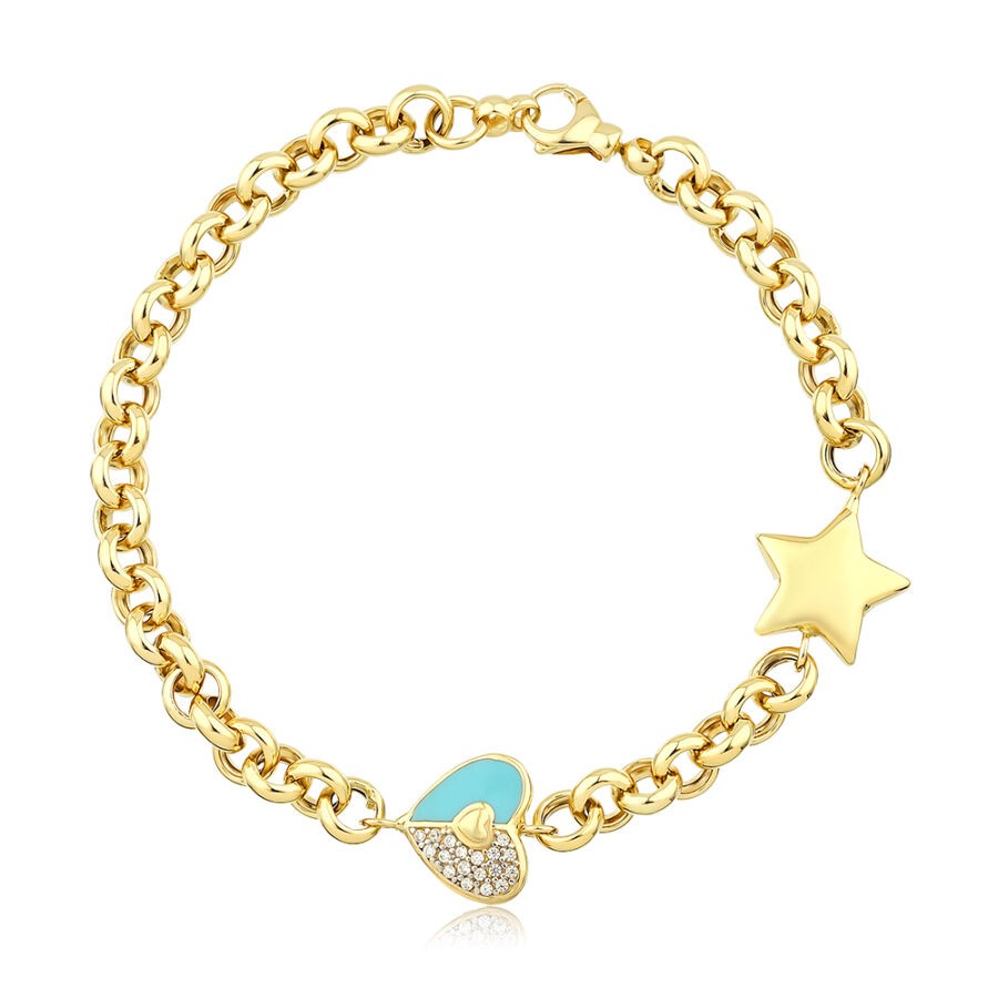 Gold Heart And Star Couple Bracelet