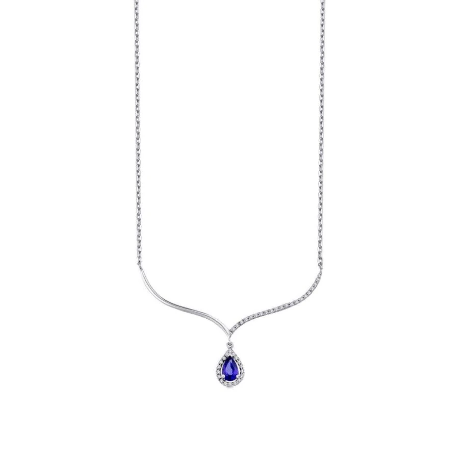 0.78 Carat Diamond Pear Sapphire Necklace