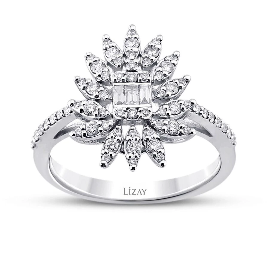 0.48 Carat Diamond Baguette Flower Ring