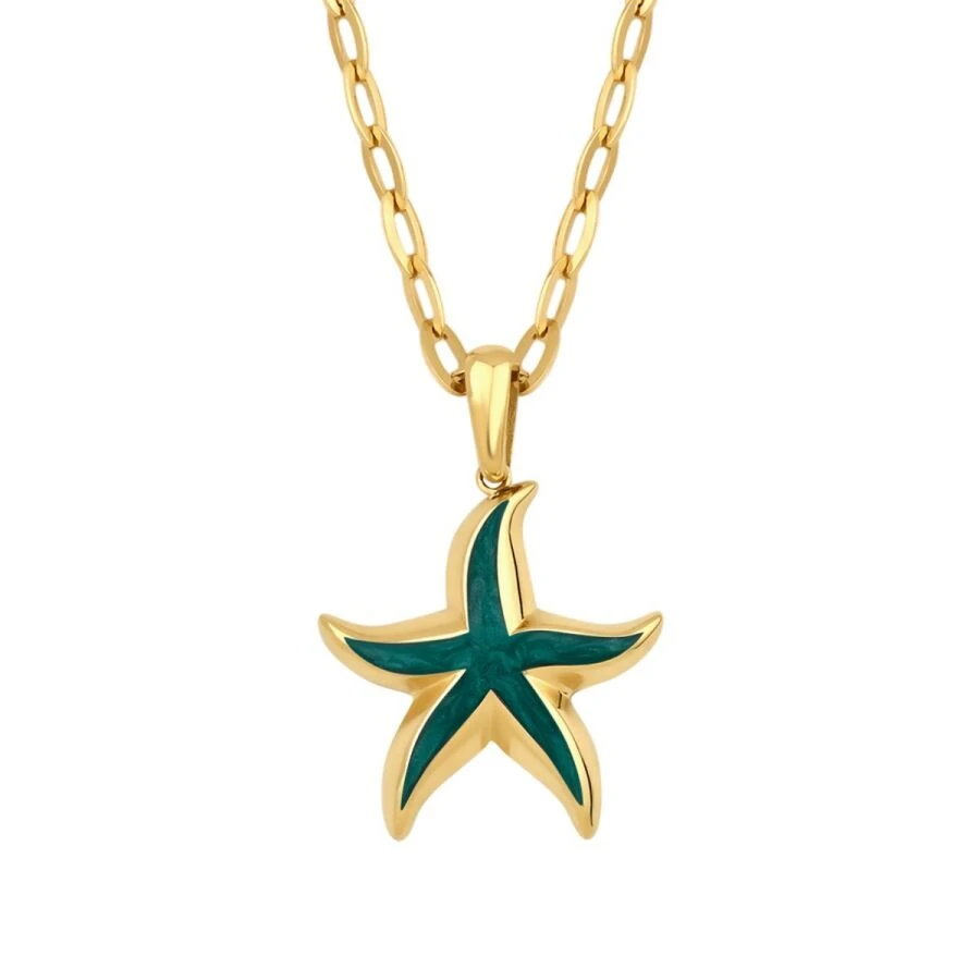 Gold Green Starfish Necklace