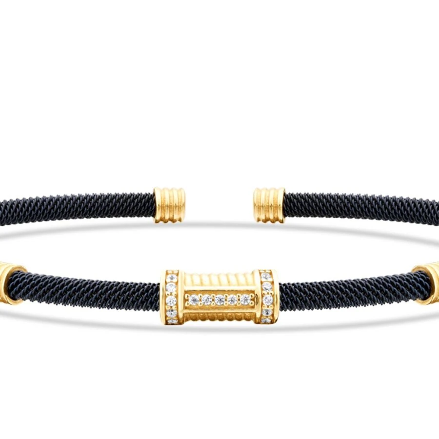 Gold Cylinder-Detail Men’s Bracelet