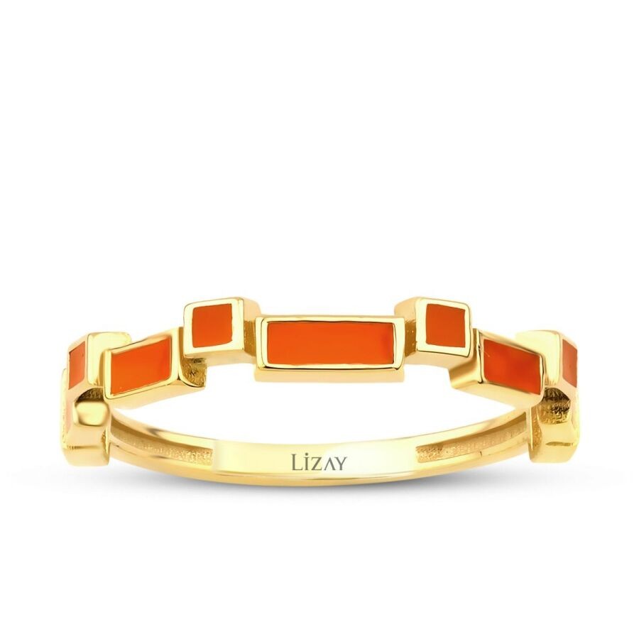 Gold Orange Enamel Ring