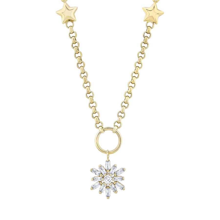 Gold Baguette Flower Necklace with Italian Chain