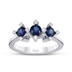 0.85 Carat Diamond Tria Sapphire Ring