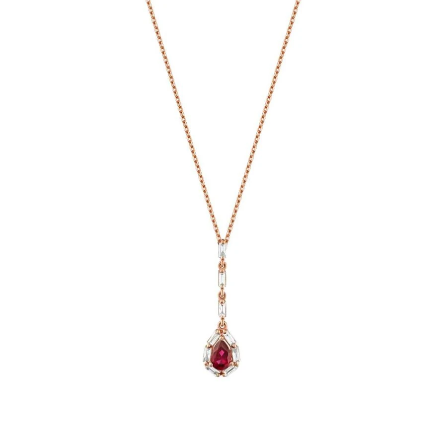 0.75 Carat Diamond Baguette Ruby Necklace