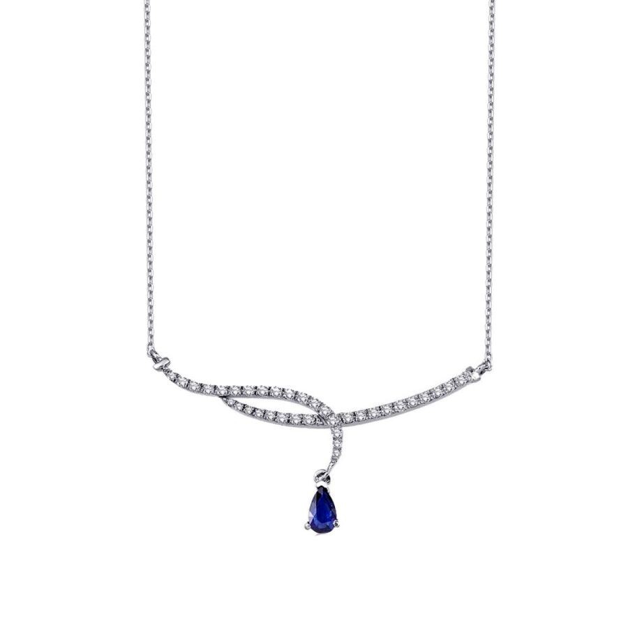 0,79 Karat Diamant Tropfen Saphir Halskette