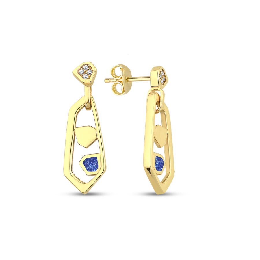 Gold Blue Enamel Trend Earrings