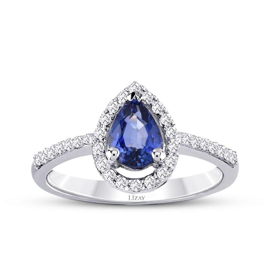 0.80 Carat Diamond Pear Sapphire Ring