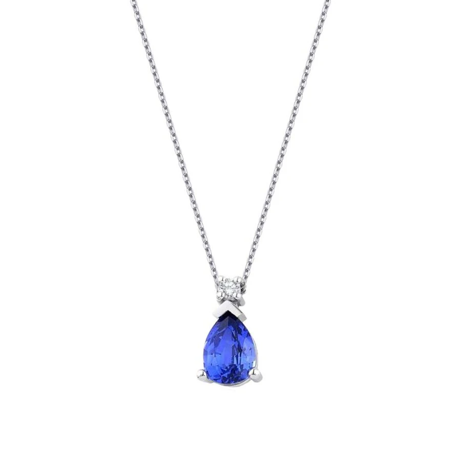 1.45 Carat Diamond Pear Sapphire Necklace