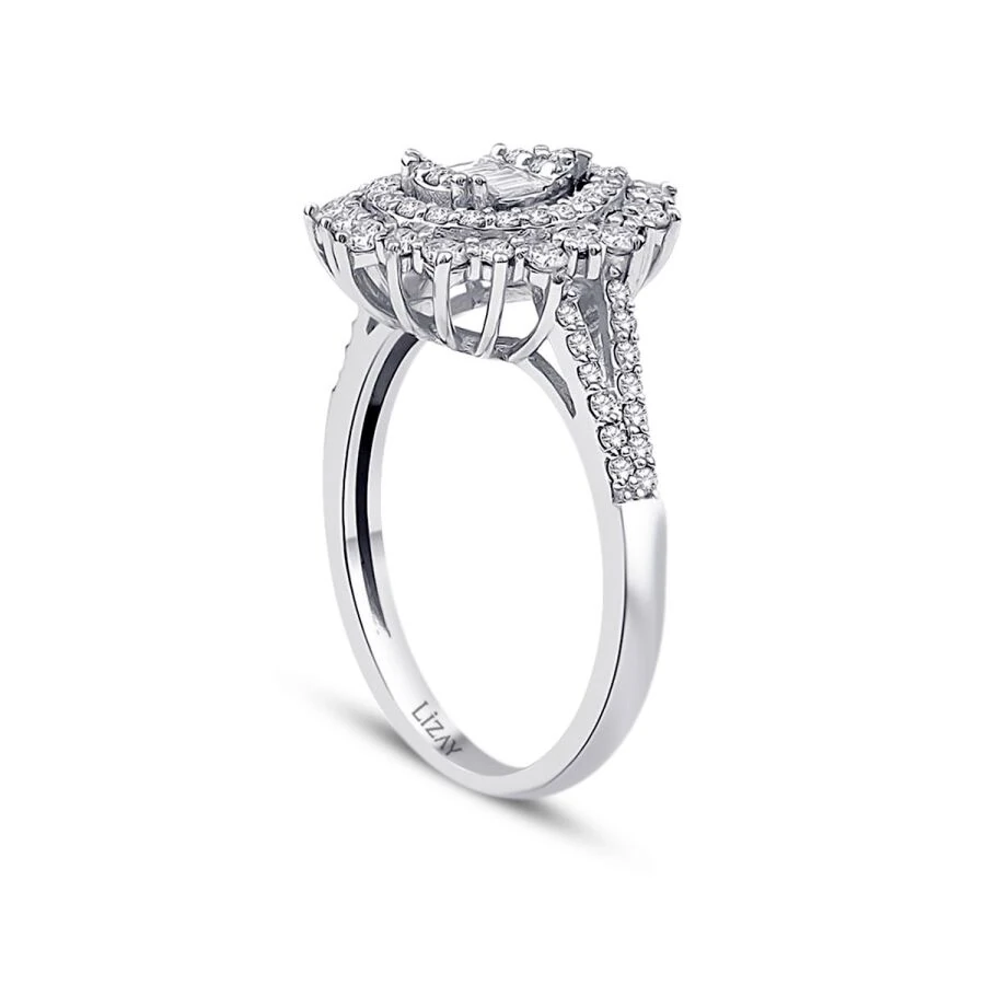 0.67 Carat Diamond Pear Baguette Ring