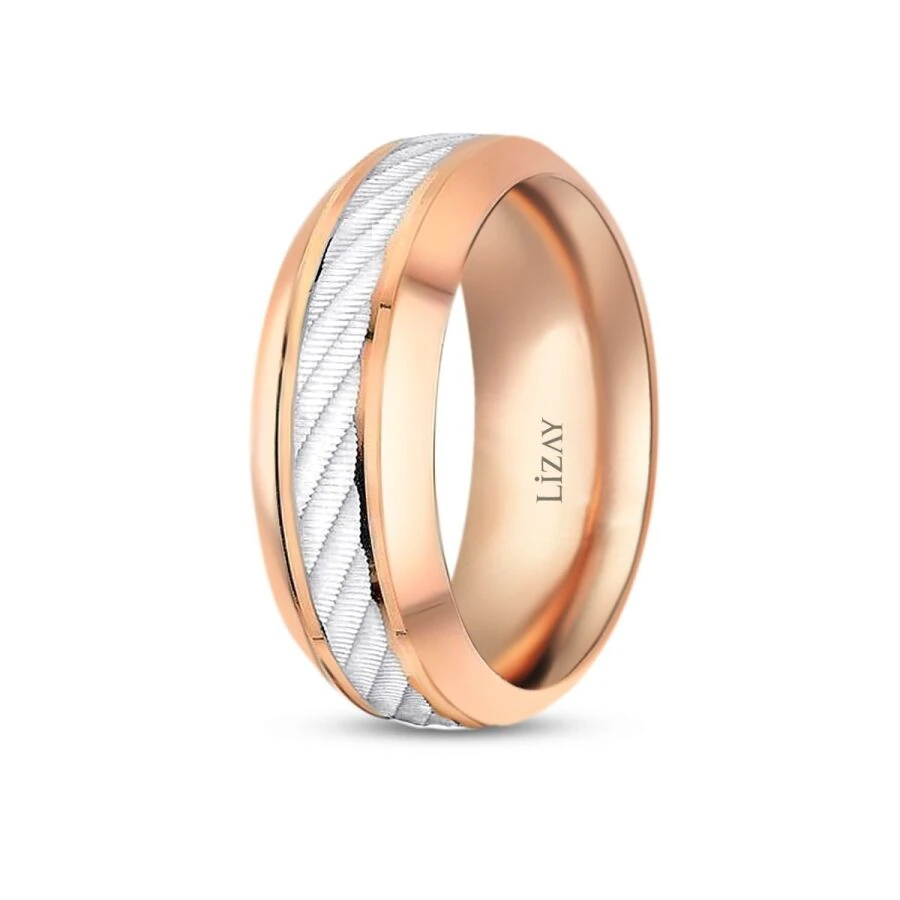 Gold Two-Tone Patterned Wedding Band