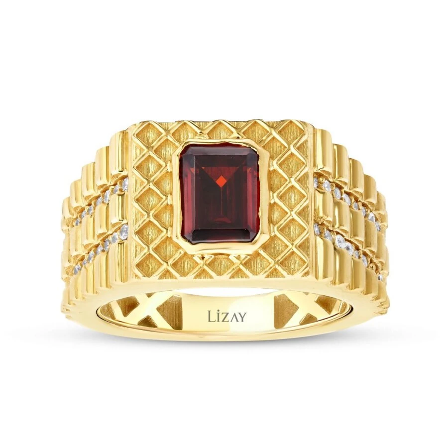 Gold Burgundy Stone Men’s Ring