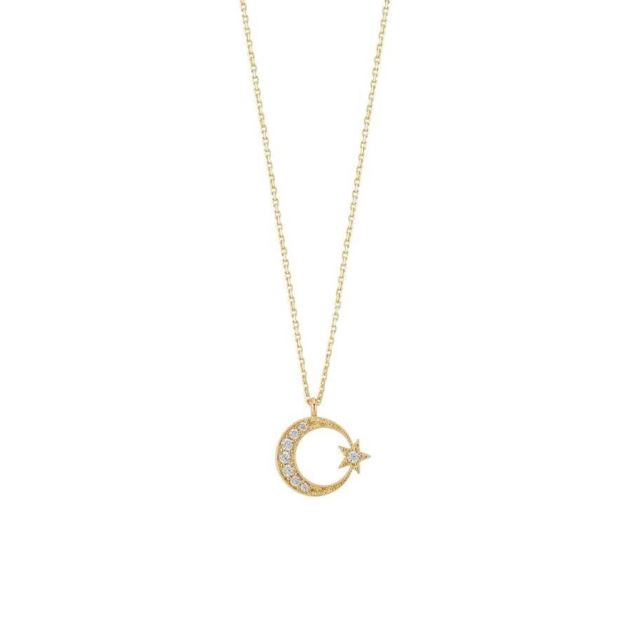 Gold Crescent and Star Necklace