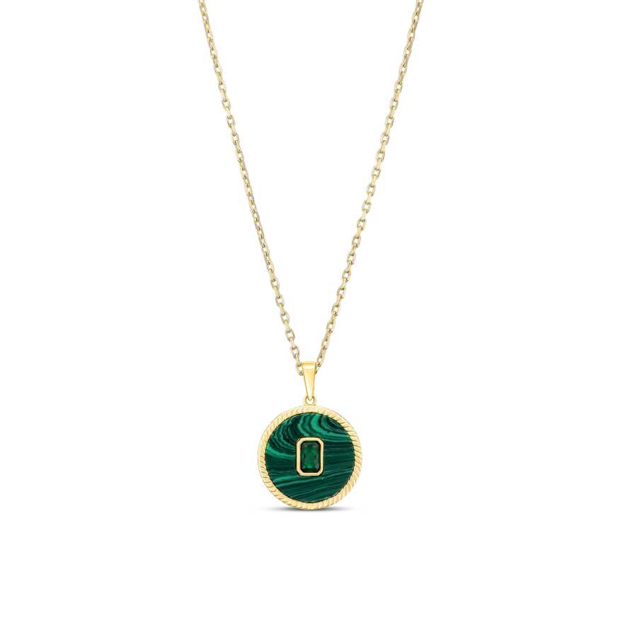 Gold Green Enamel Necklace