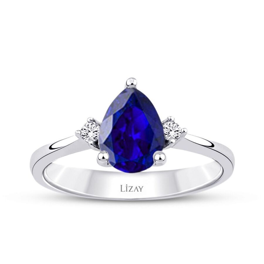 1.32 Carat Diamond Pear Sapphire Ring