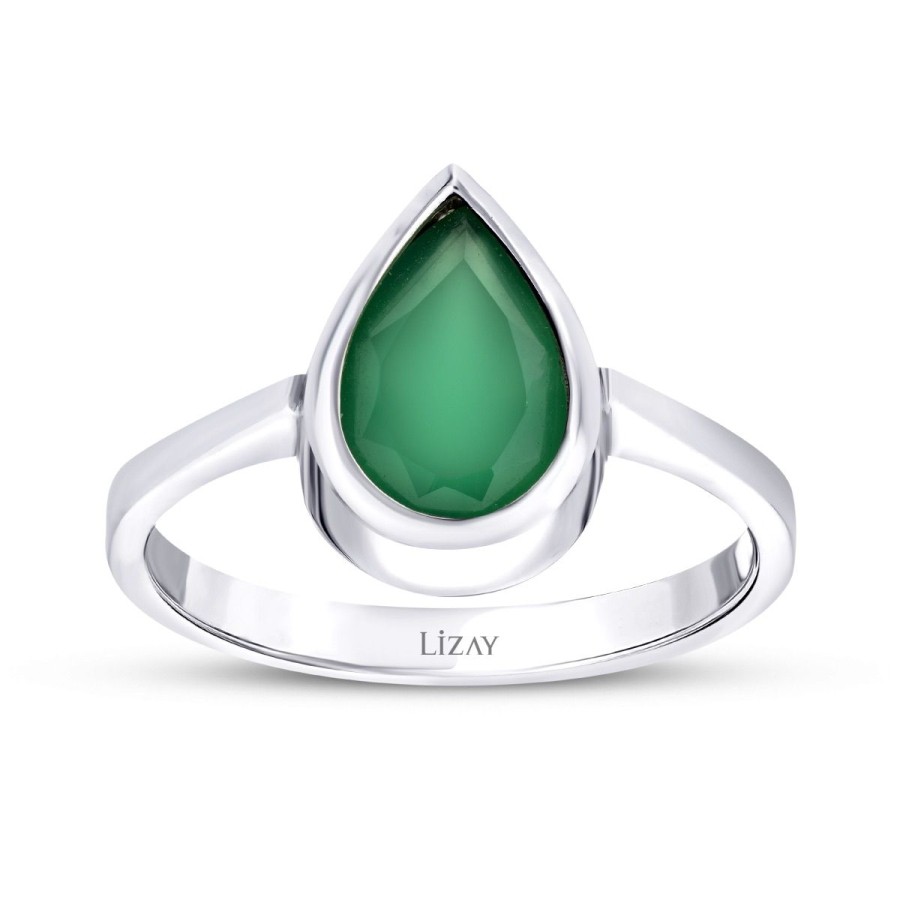 Gold Green Stone Drop Ring