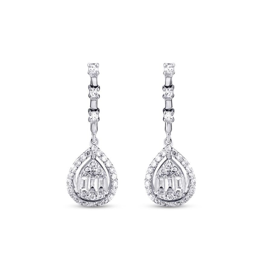 0.79 Carat Baguette Pear Diamond Earrings
