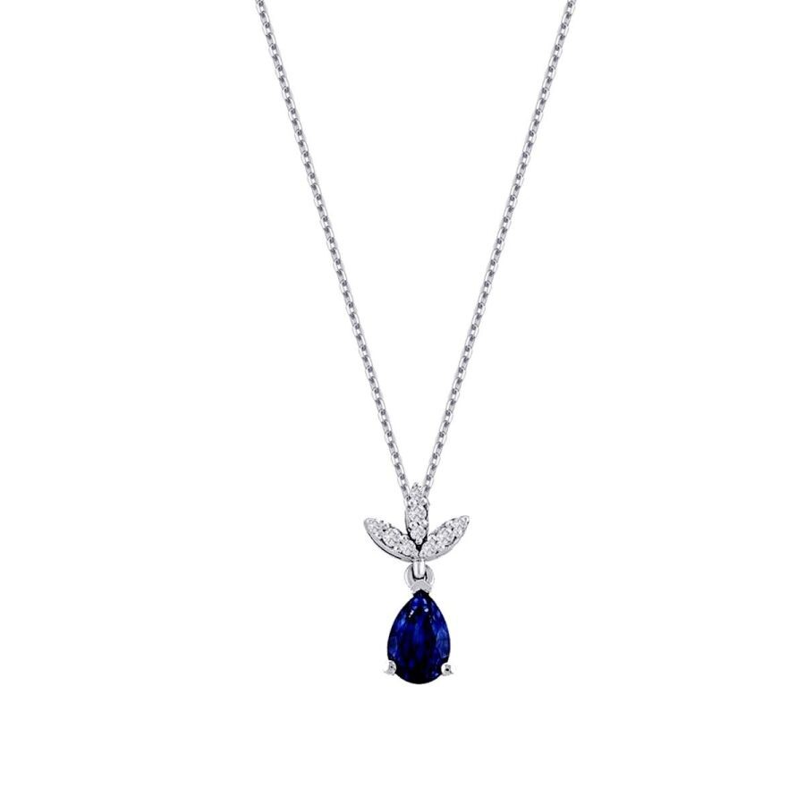 0.83 Carat Diamond Pear Sapphire Necklace