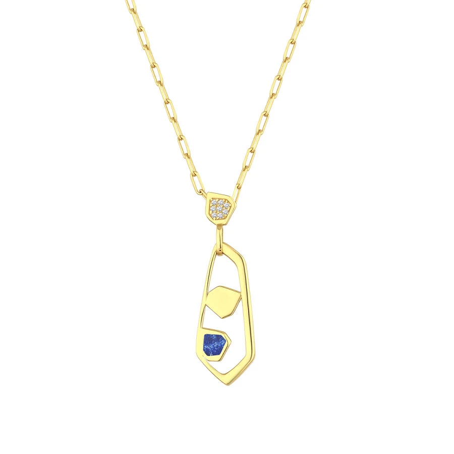 Gold Blue Enamel Trend Necklace