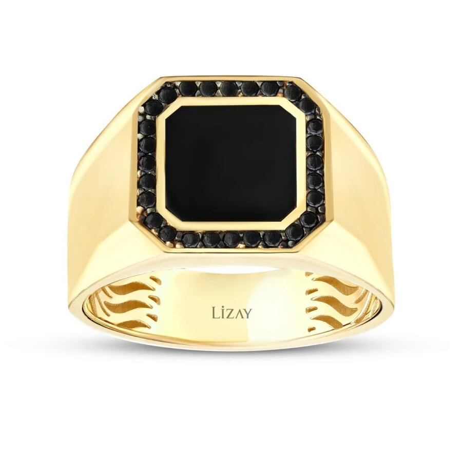 Gold Black Enamel Stone Men’s Ring