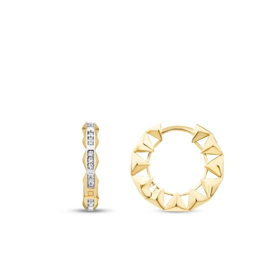 Gold Triangle Row Stone Hoop Earrings