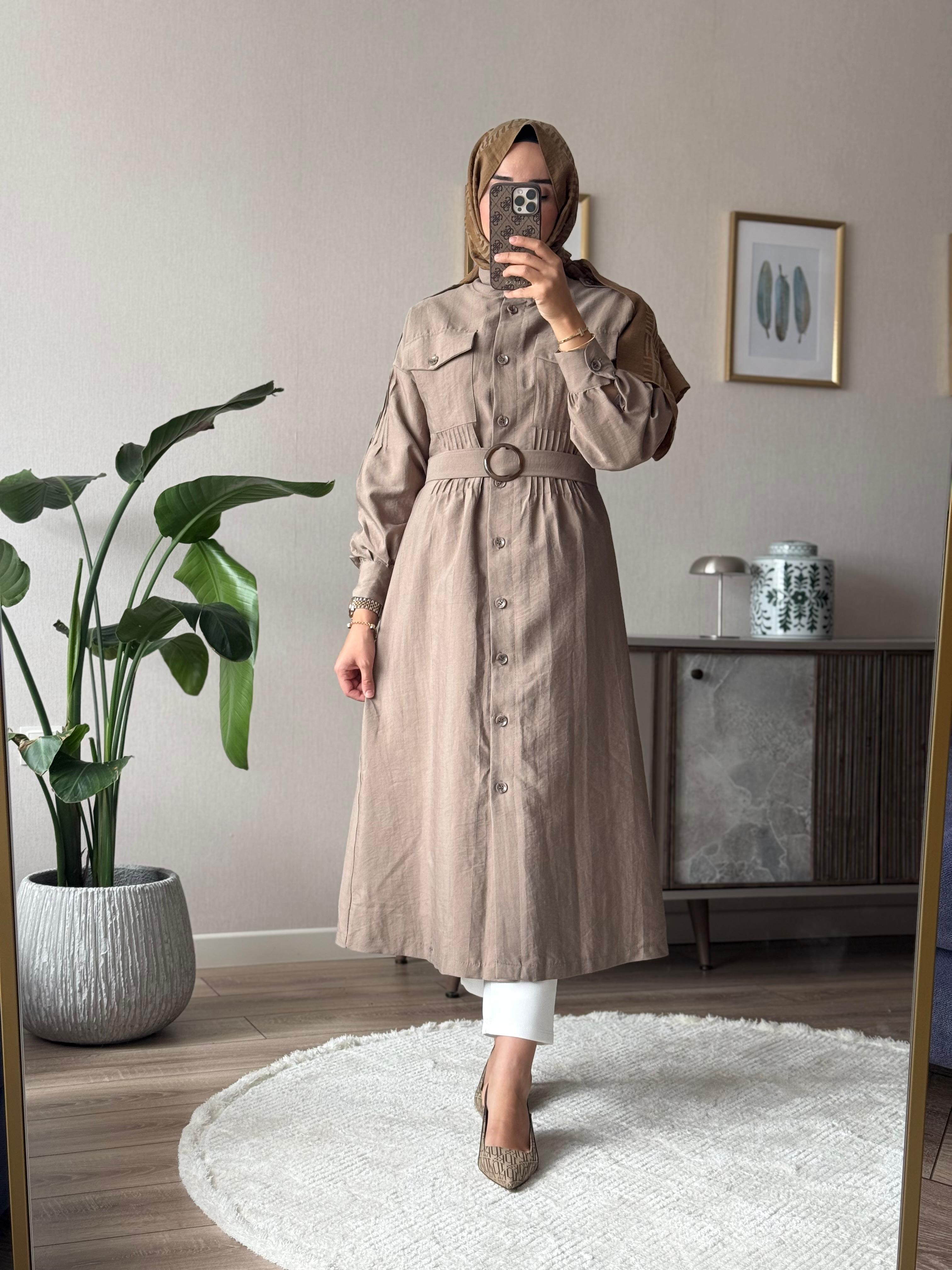 Pile Detaylı Trençkot - Krem