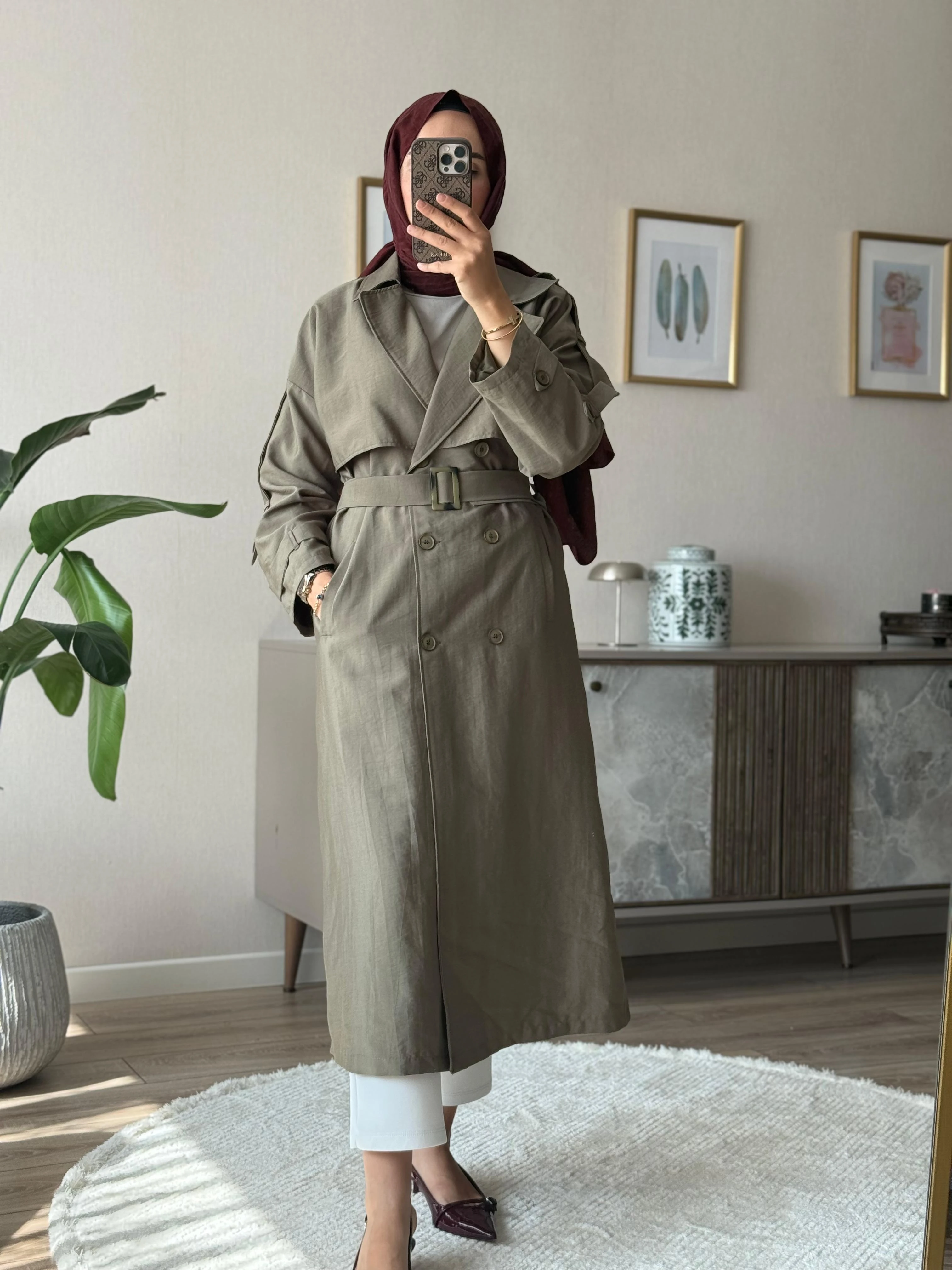 Geniş Yakalı Trençkot - Haki