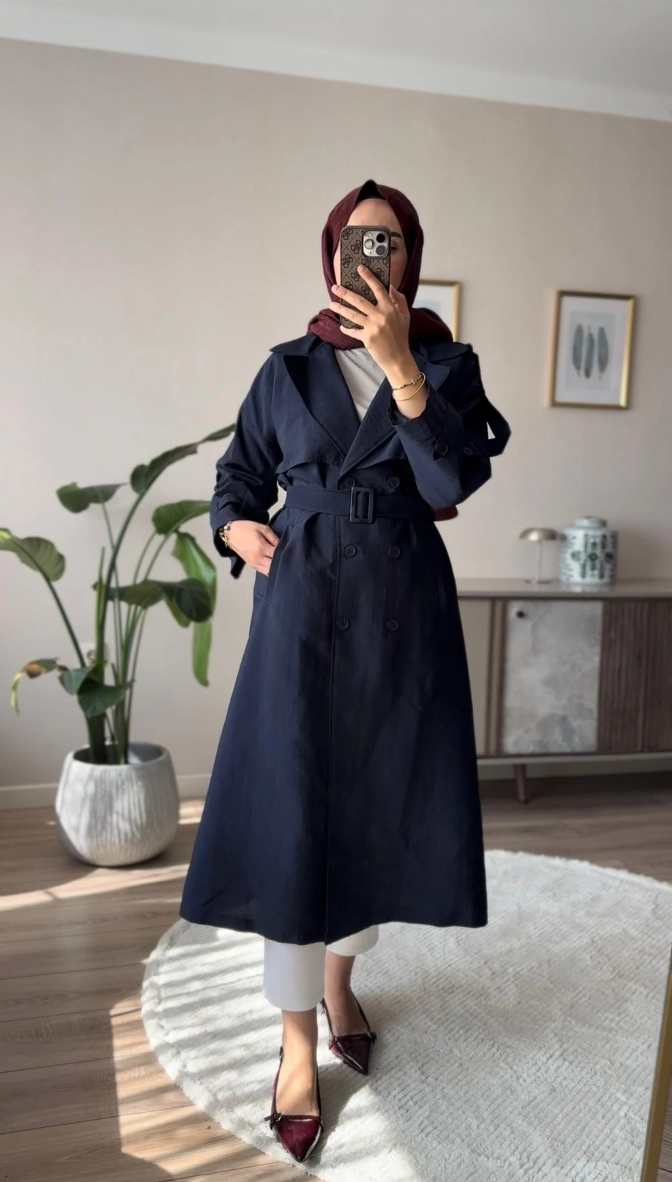 Geniş Yakalı Trençkot - Lacivert