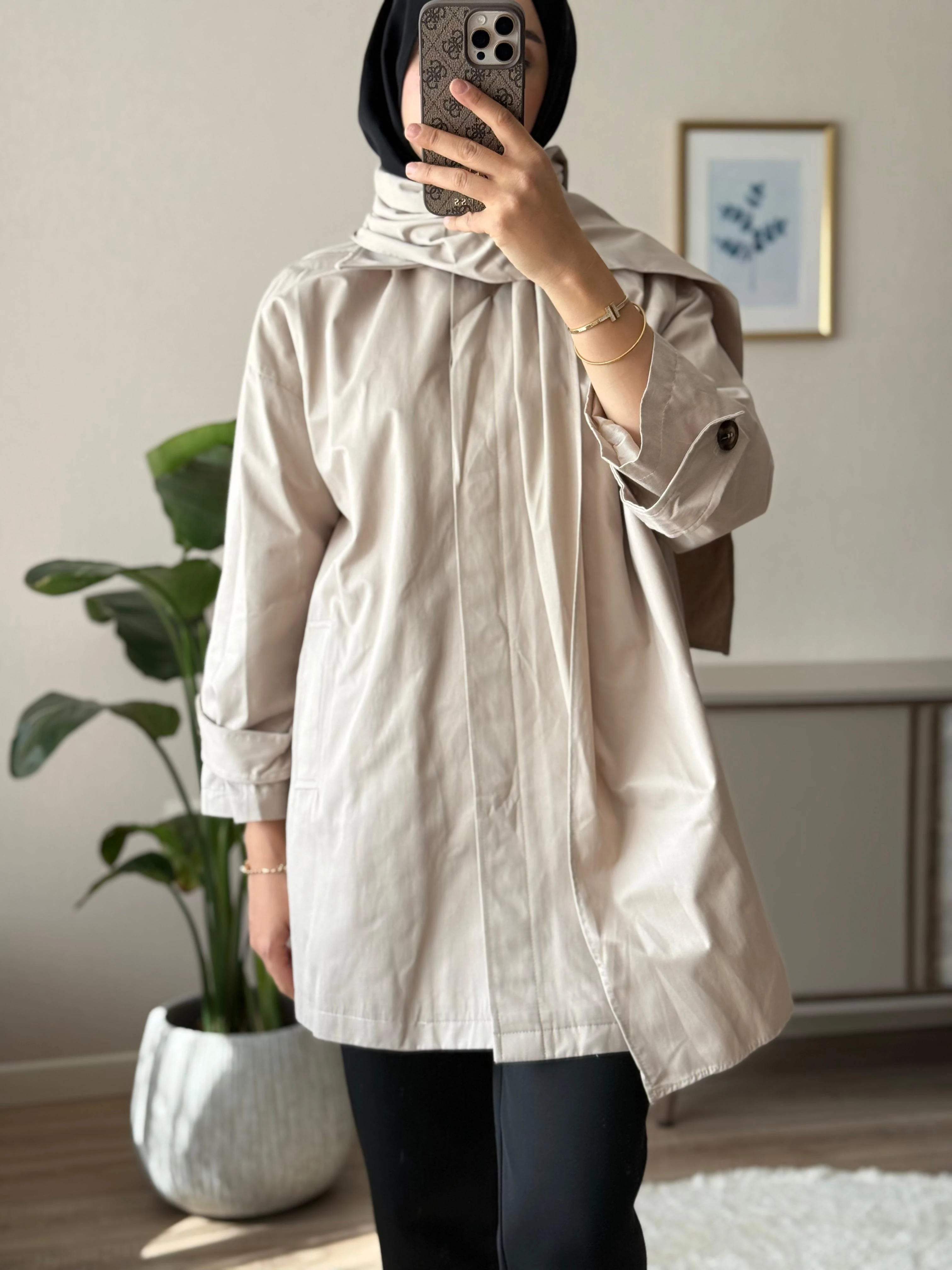 Şal Detaylı Trençkot - Krem